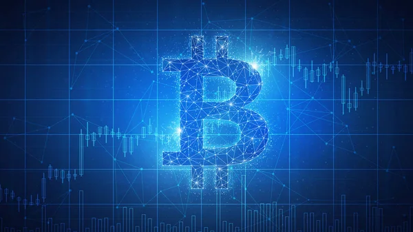Bitcoin κέρμα blockchain τεχνολογία φουτουριστικό hud banner. — Φωτογραφία Αρχείου