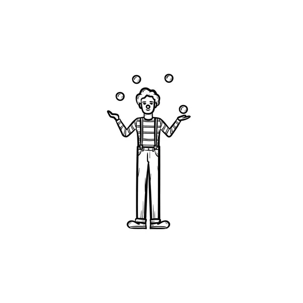 Clown med jonglera färdigheter hand ritad skiss ikon. — Stock vektor