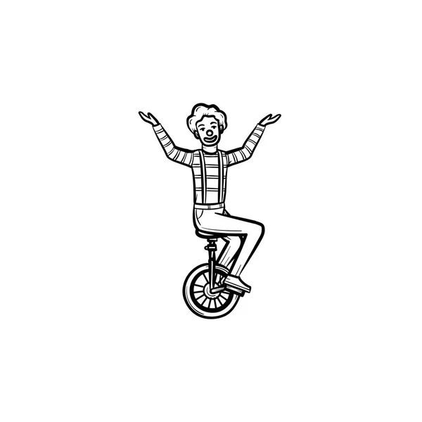 Klaun na jedno koło rower ręka szkic ciągnione ikona. — Wektor stockowy