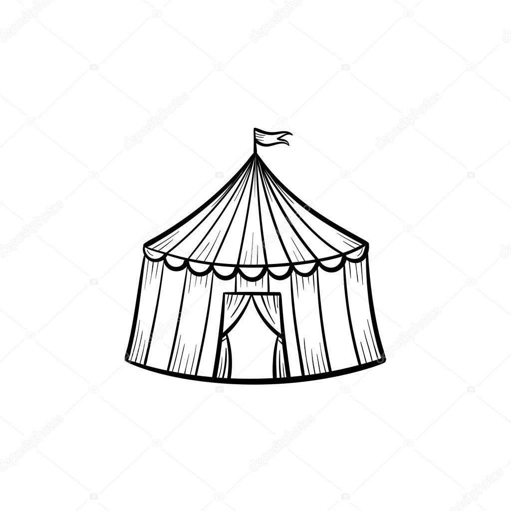 Marquee circus tent hand drawn sketch icon.