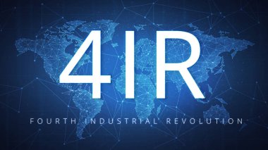4ir dördüncü Sanayi Devrimi blockchain çokgen dünya haritası üzerinde.