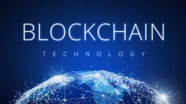Blockchain teknoloji fütüristik hud afiş.