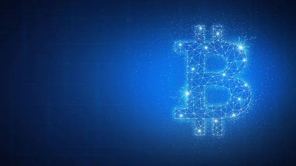 Polygon Bitcoin coin on blockchain hud banner. — Stock Photo, Image