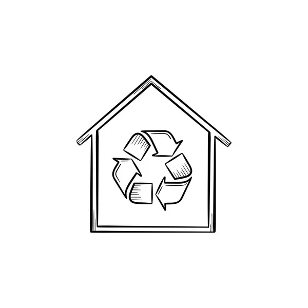 Öko-Haus mit handgezeichnetem Recycling-Symbol. — Stockvektor