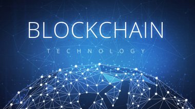 Blockchain teknoloji fütüristik hud afiş.