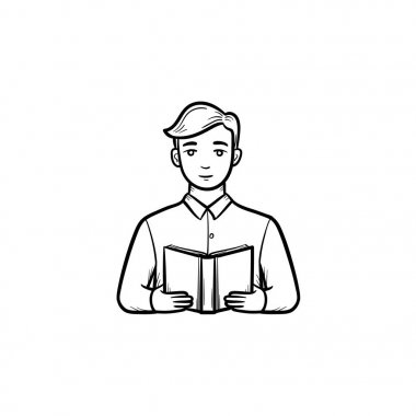 Öğrenci kitap el çizilmiş kroki simgesi okuma.