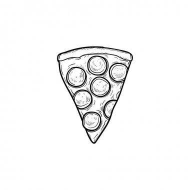 Pizza dilimi el çizilmiş kroki simgesi.