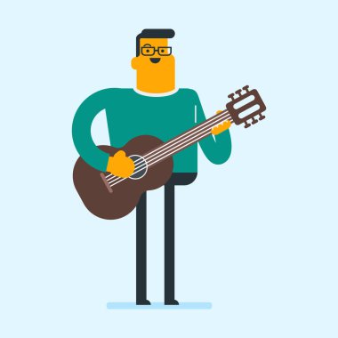 Beyaz delikanlı akustik gitar çalmak.