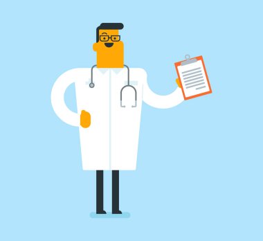 Elinde dosya olan genç beyaz beyaz doktor.