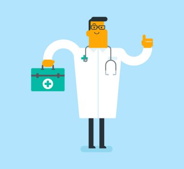 Bir ilk yardım kutusu holding beyaz beyaz doktor.