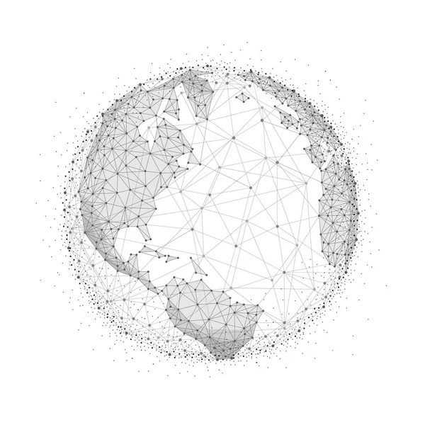 Mundo globo en el estilo de red de tecnología blockchain . — Vector de stock