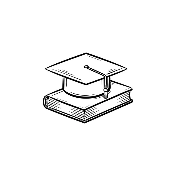 Tapa de graduación en el libro dibujado a mano icono de boceto . — Vector de stock