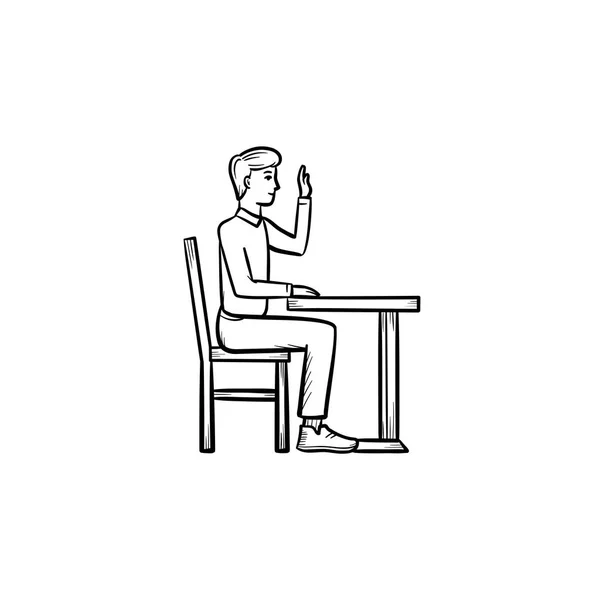 Student som sitter vid skrivbord handikonen ritad skiss — Stock vektor