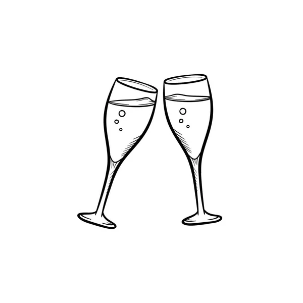香槟眼镜手绘素描图标. — 图库矢量图片