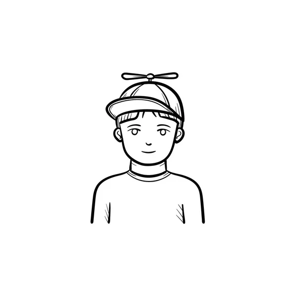 Хлопчик у бейсбольній шапці намальований значок ескізу . — стоковий вектор