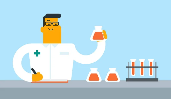 Asistente de laboratorio blanco caucásico joven en el trabajo — Vector de stock