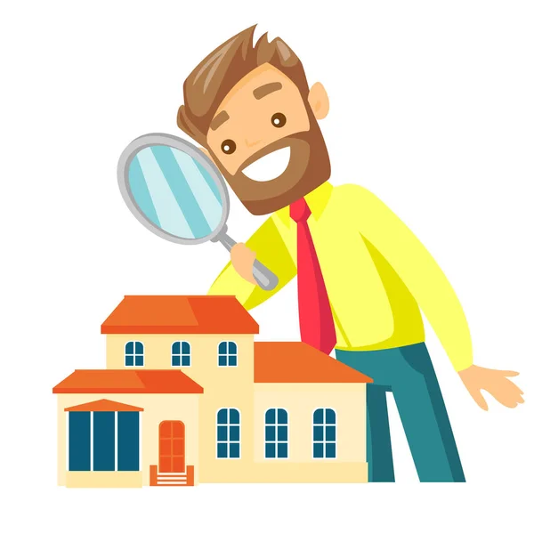 Caucasian white businessman looking for house. — Stock Vector