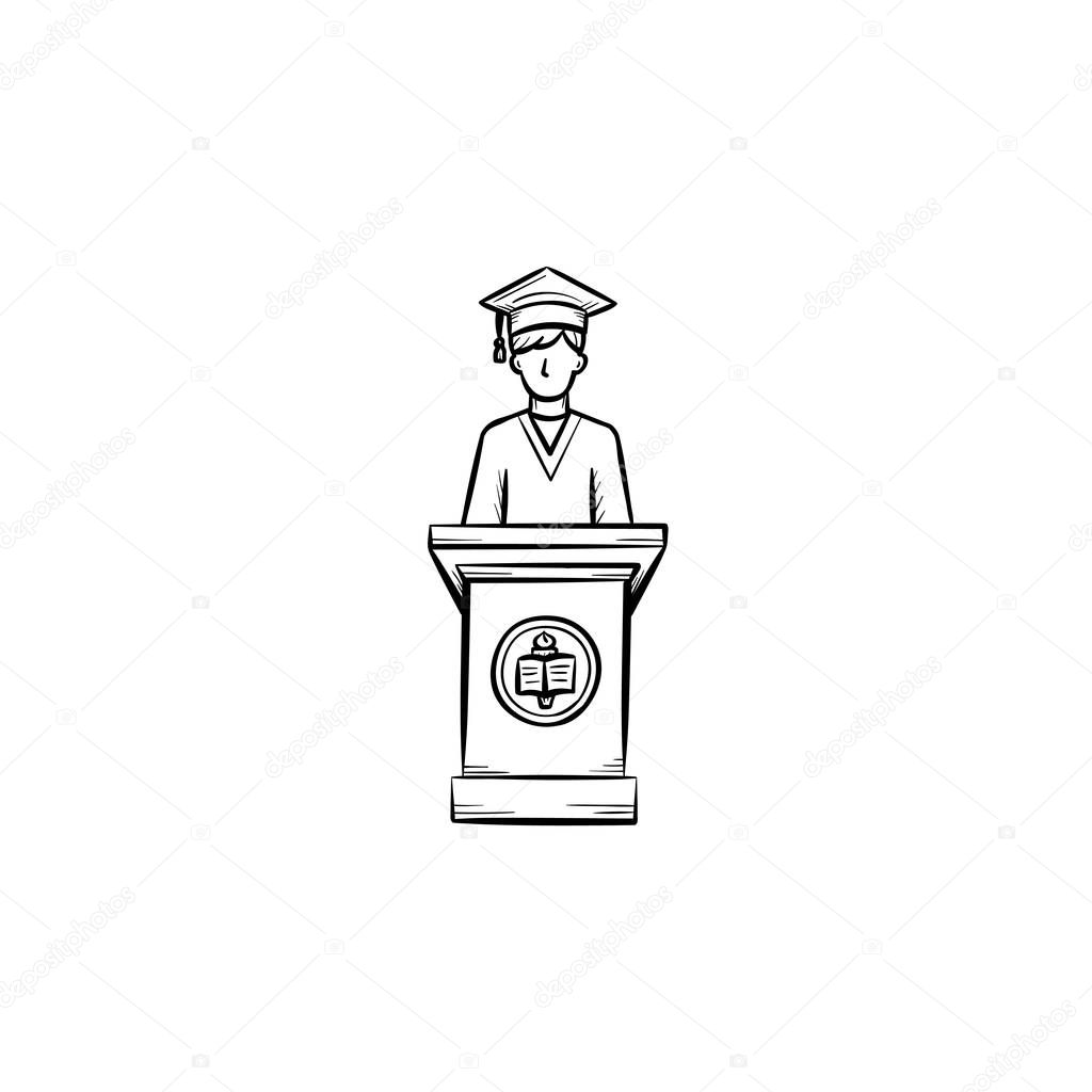 University graduation student hand drawn icon.