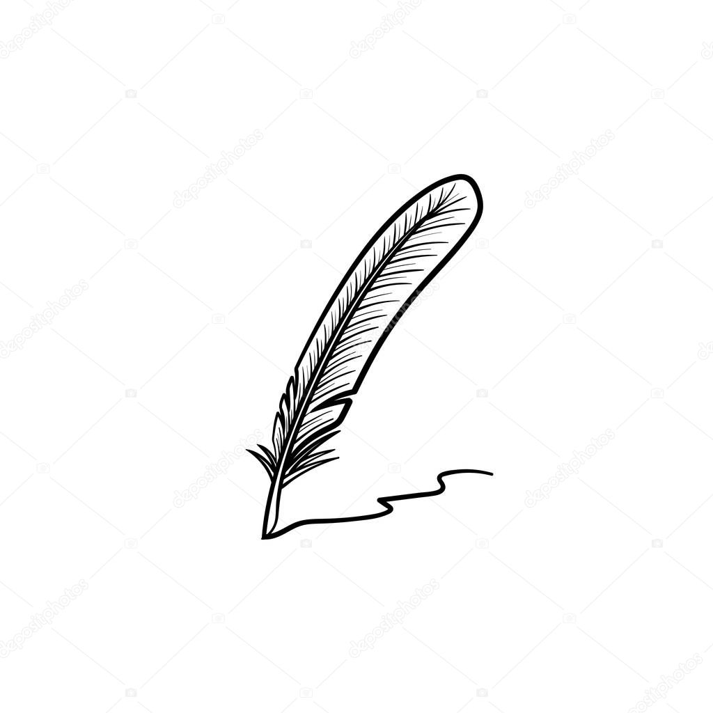 Writing feather hand drawn sketch icon.