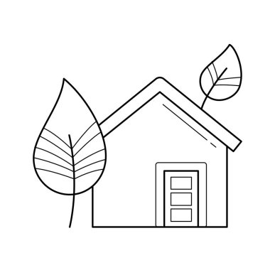 Ekoloji dostu ev ile yaprak vektör satırı simgesi.