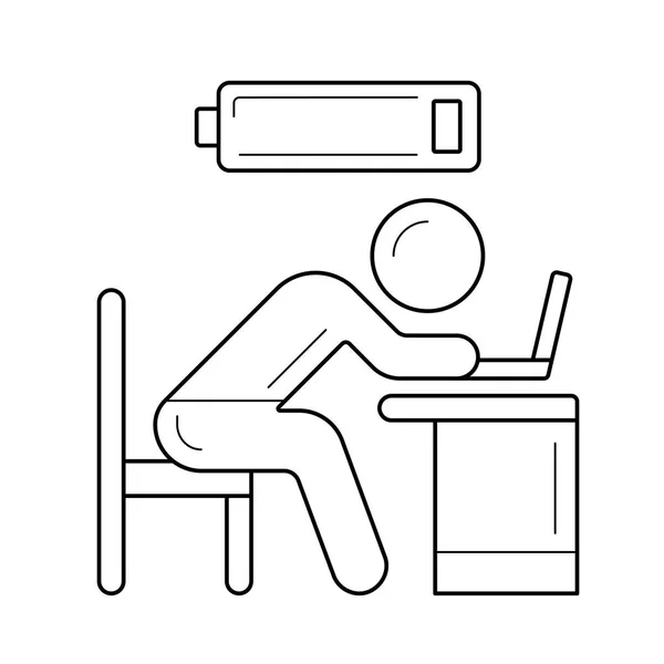 Lage batterij en moe werknemer vector lijn pictogram. — Stockvector