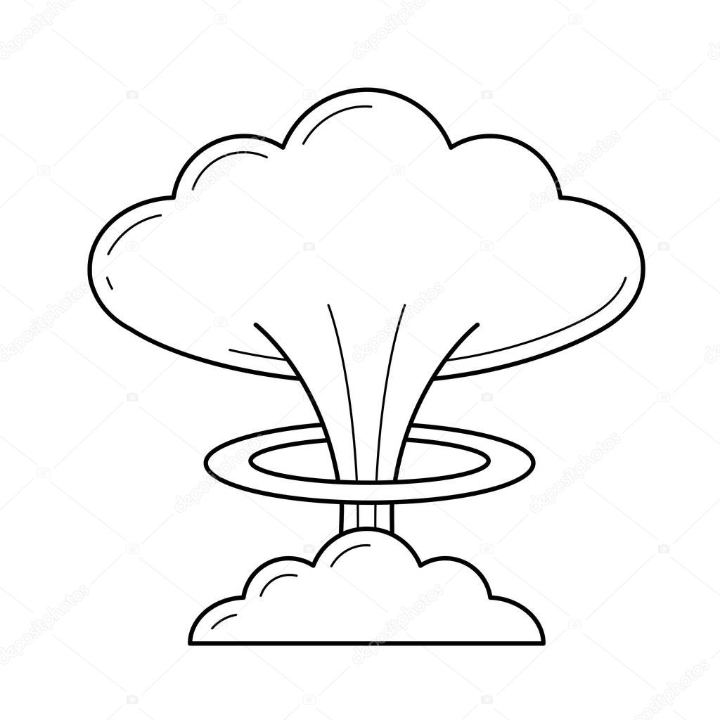Nuclear explosion vector line icon.