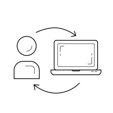 Çevrimiçi eğitim bilgisayar vektör satırı simgesi üzerinde adam.