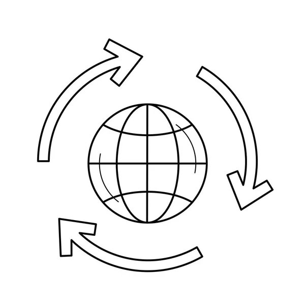 Globe en flèches circulaires icône de ligne vectorielle . — Image vectorielle