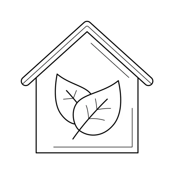 Umweltfreundliches Haus mit Blattvektorliniensymbol. — Stockvektor