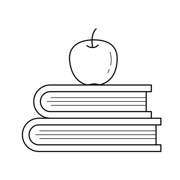 Livres et icône de ligne vectorielle pomme . — Image vectorielle