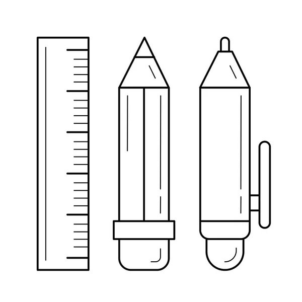 Regla de papelería y lápiz vector icono de línea . — Vector de stock