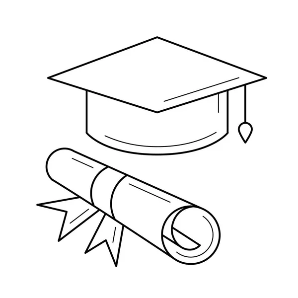 Tapa de graduado y certificado icono de línea de grado . — Vector de stock