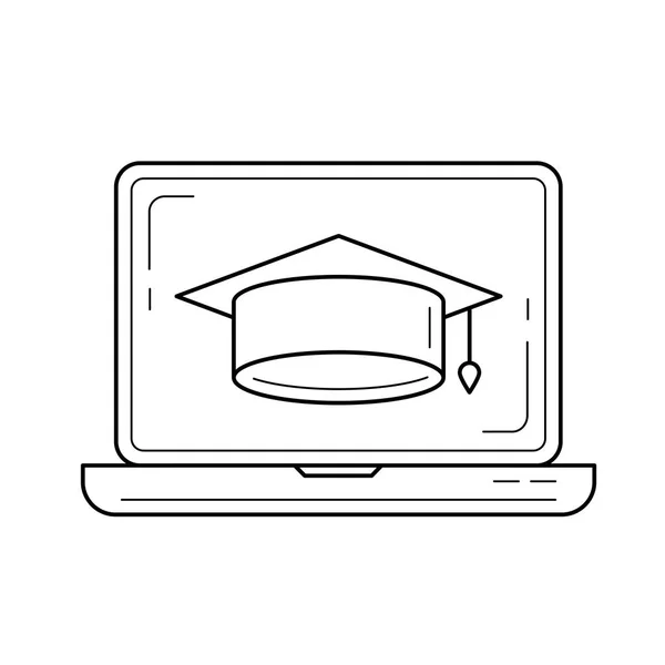 Градуационная крышка на иконке векторной линии компьютера — стоковый вектор