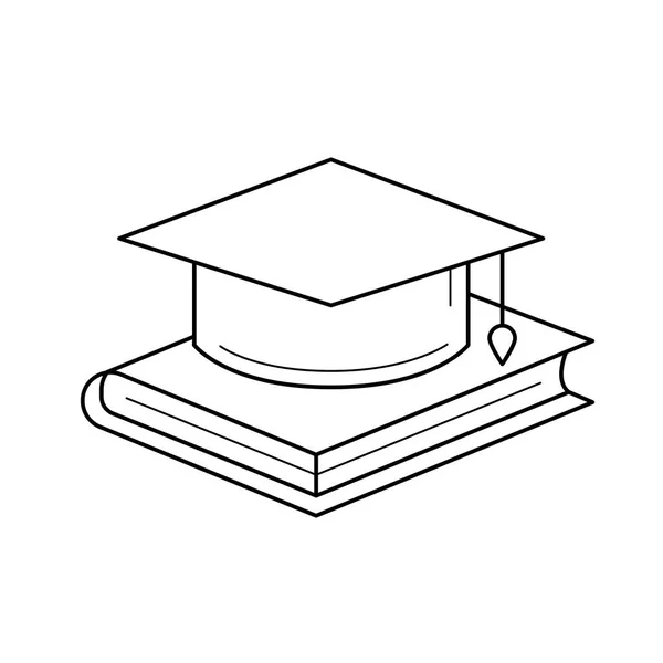Tapa de graduación en el icono de línea vectorial libro . — Vector de stock