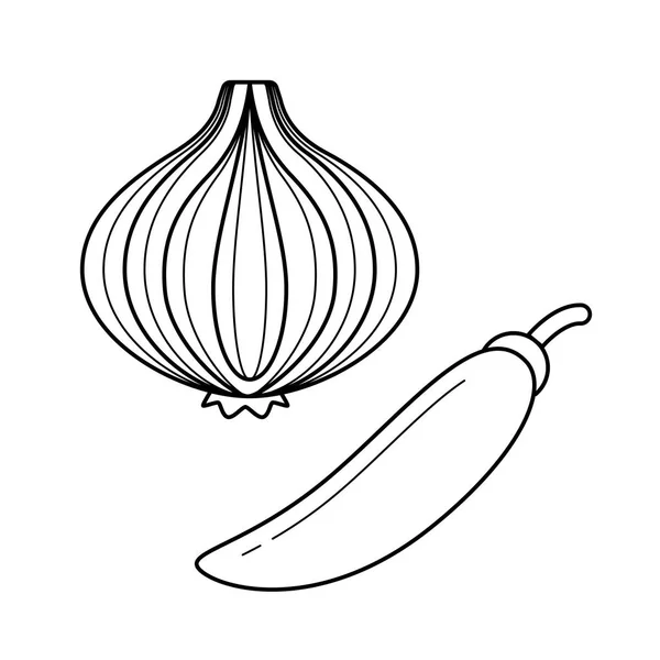 Icono de línea vectorial de chile y cebolla . — Vector de stock