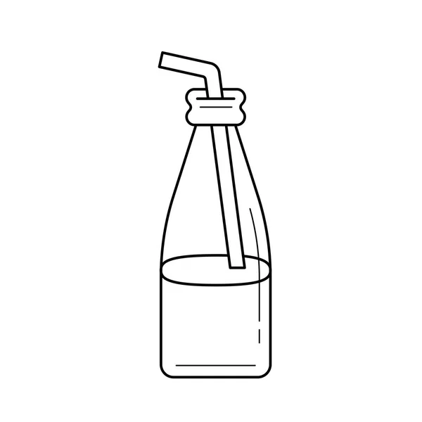 Szklana butelka mlecznego z ikoną słomy linii. — Wektor stockowy