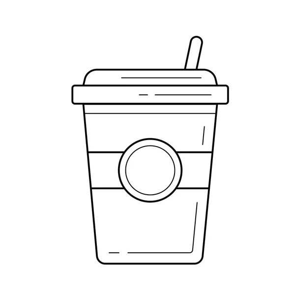 Plastic beker van chocolade koffie vector lijn pictogram. — Stockvector