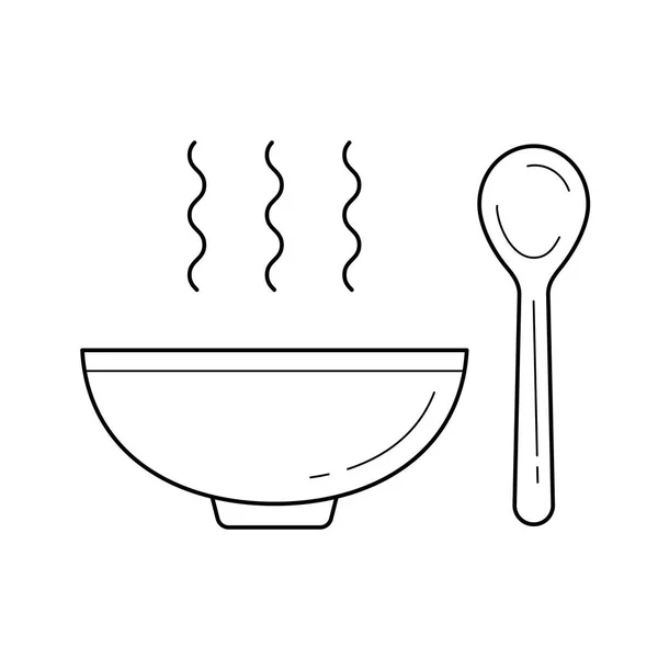 Talerz zupy z łyżką wektor linii ikona. — Wektor stockowy