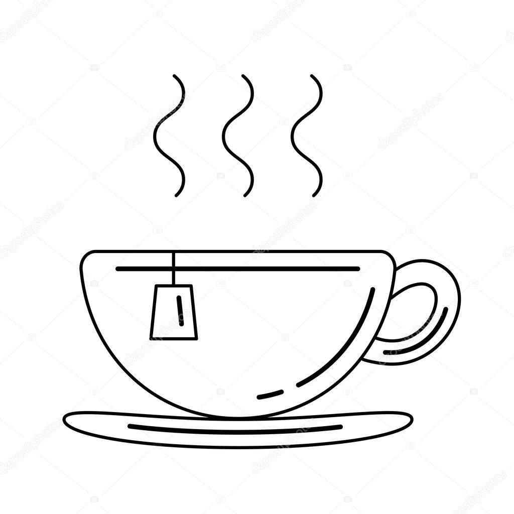 Cup with tea bag vector line icon.