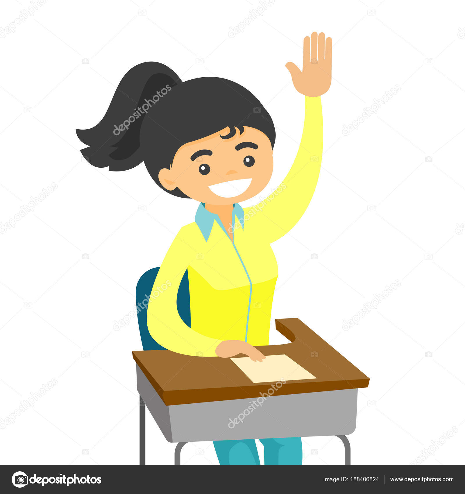 Joven Estudiante Levantando La Mano