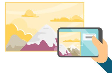 Artırılmış gerçeklik app tabletiyle holding eller.