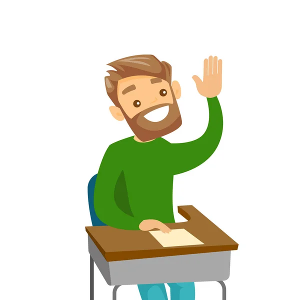 Young student raising hand and asking a question. — Stock Vector