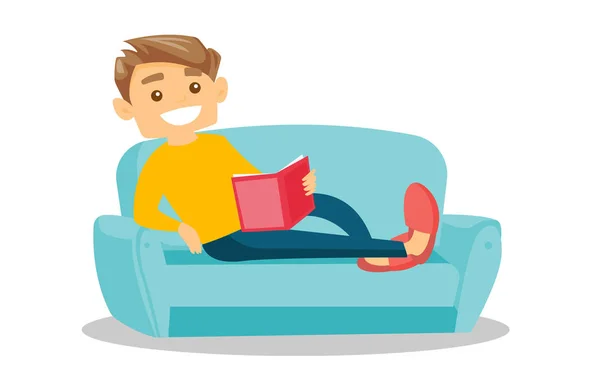 Woman reading book on sofa vector illustration. — Stock Vector