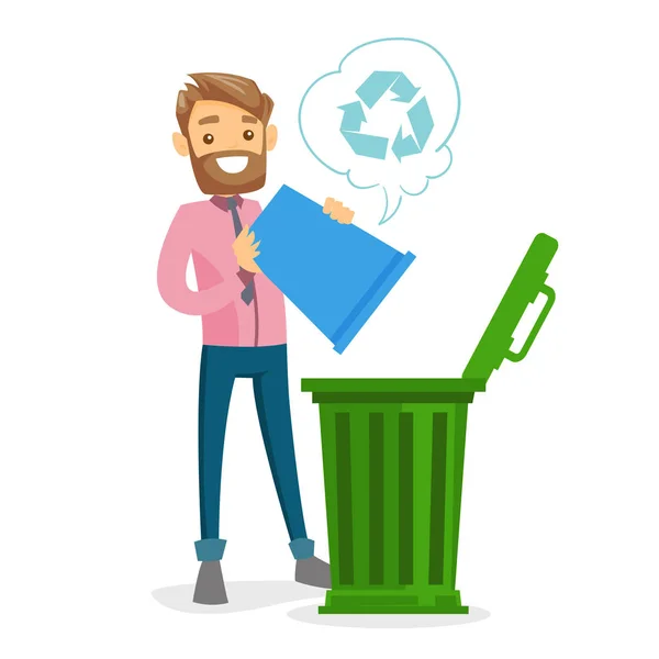 Vrouw met recycle bin en trash can. — Stockvector