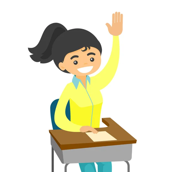 Young student raising hand and asking a question. — Stock Vector
