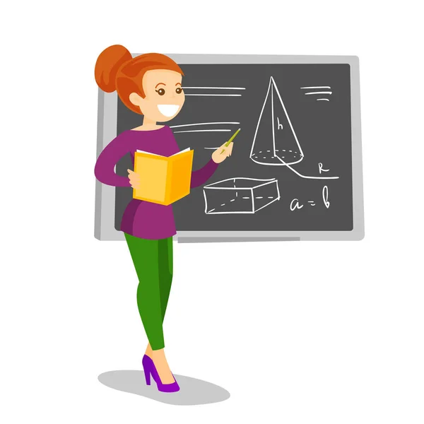 Vrouw schrijven op een schoolbord vectorillustratie. — Stockvector