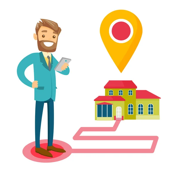 Real estate agent és a ház mutató megjelenítése. — Stock Vector