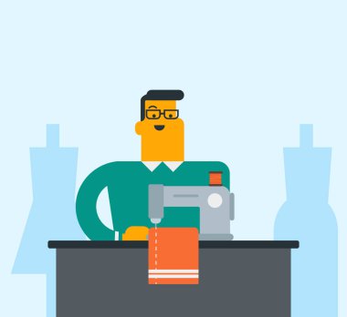 Beyaz terzi dikiş makinesi dikiş.