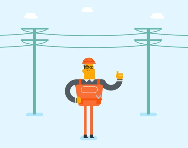 Electrician repairing an electric power pole. — Stock Vector