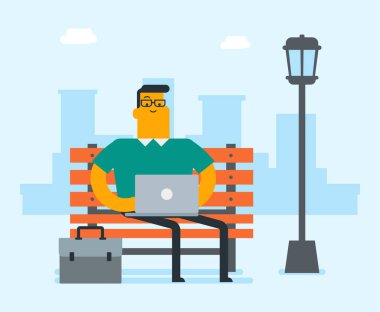 Bir dizüstü bilgisayarda açık çalışma beyaz iş adamı